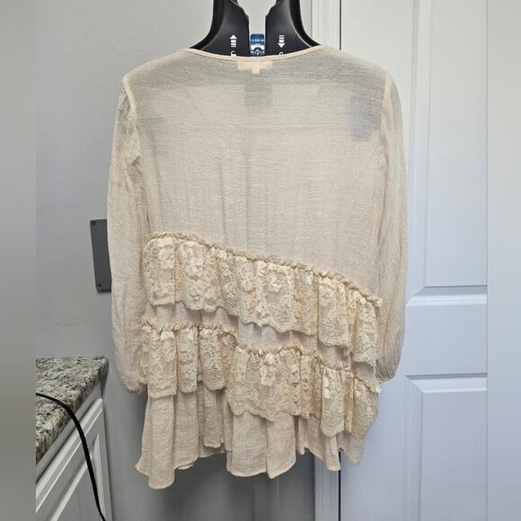 Vintage Boho Gauze Womens top size small, cream colored with tiered lace Romanti - Picture 5 of 13
